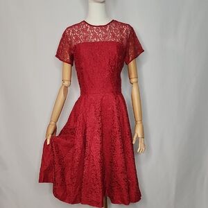 Jonathan Logan Chic Lace Midi Dress in Red Size 15